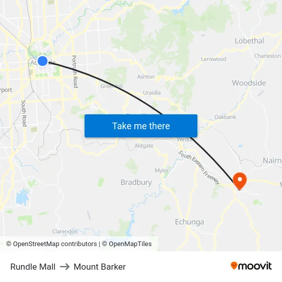 Rundle Mall to Mount Barker map