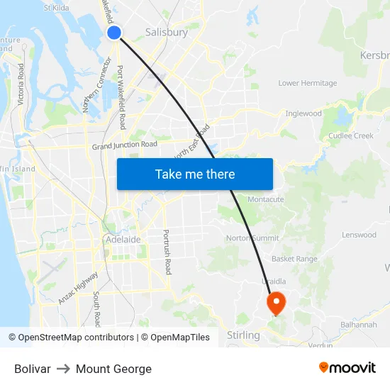 Bolivar to Mount George map