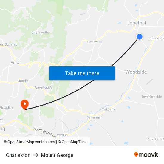 Charleston to Mount George map