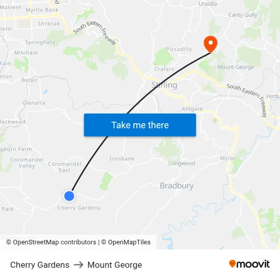Cherry Gardens to Mount George map