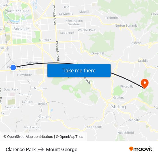 Clarence Park to Mount George map