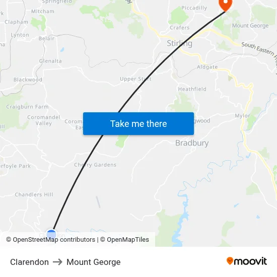 Clarendon to Mount George map