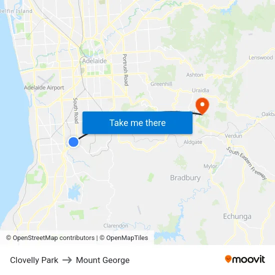 Clovelly Park to Mount George map