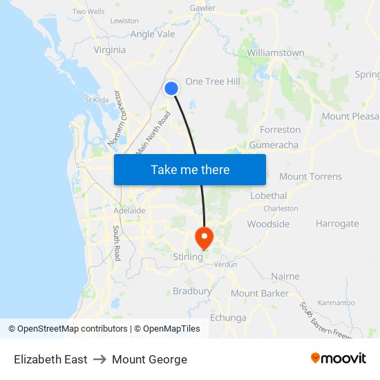 Elizabeth East to Mount George map