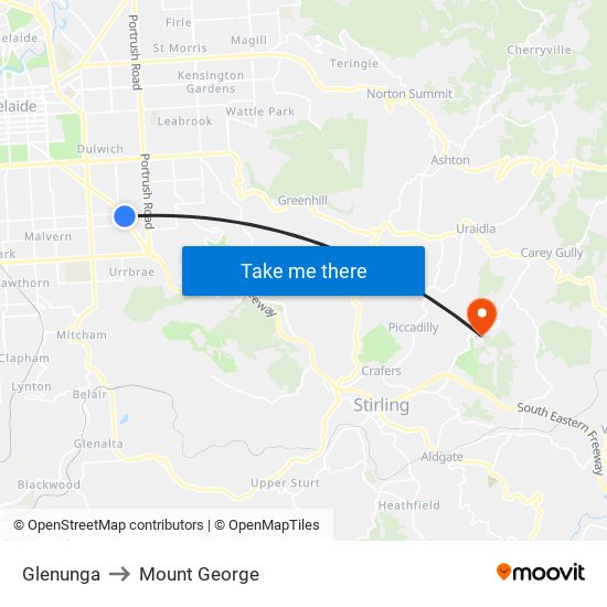 Glenunga to Mount George map