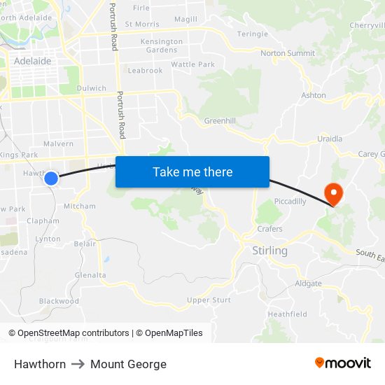 Hawthorn to Mount George map