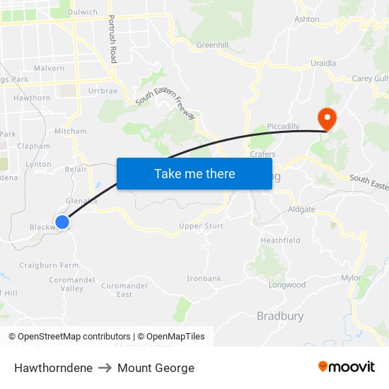 Hawthorndene to Mount George map