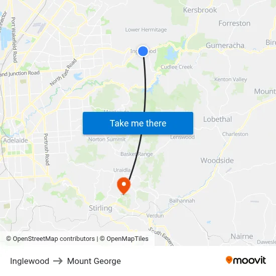 Inglewood to Mount George map