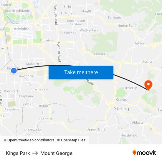 Kings Park to Mount George map