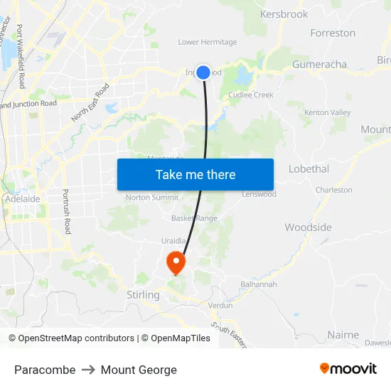 Paracombe to Mount George map