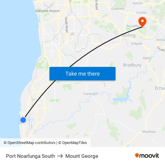 Port Noarlunga South to Mount George map