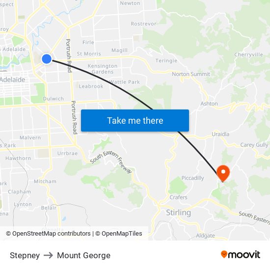 Stepney to Mount George map