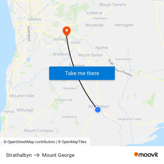 Strathalbyn to Mount George map