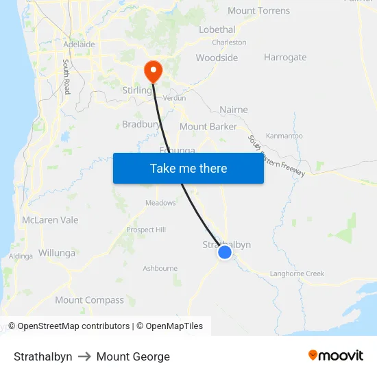 Strathalbyn to Mount George map