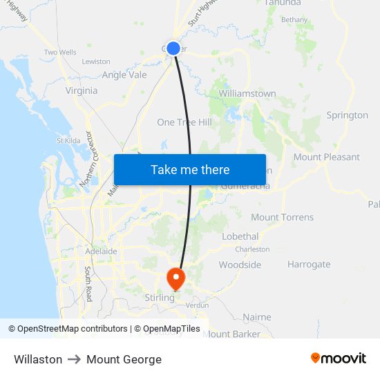 Willaston to Mount George map