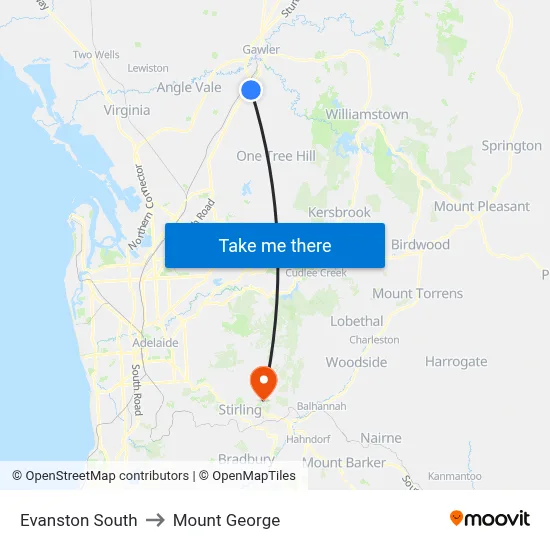 Evanston South to Mount George map