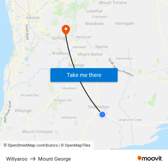 Willyaroo to Mount George map