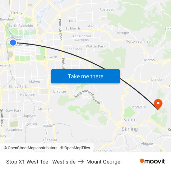 Stop X1 West Tce - West side to Mount George map