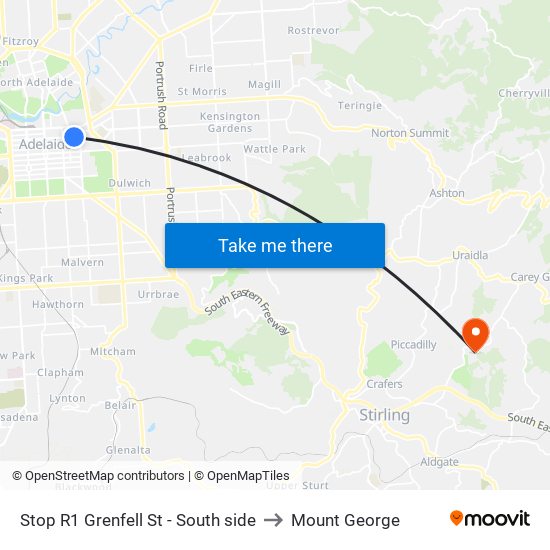 Stop R1 Grenfell St - South side to Mount George map