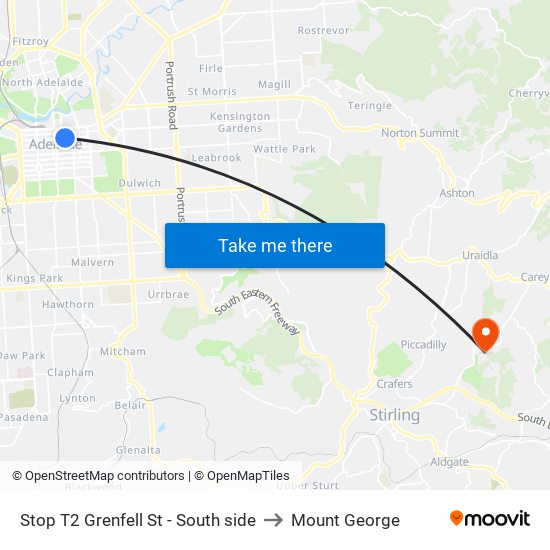 Stop T2 Grenfell St - South side to Mount George map