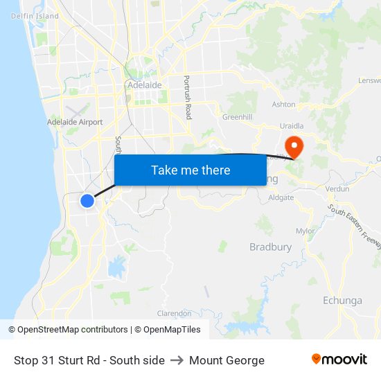 Stop 31 Sturt Rd - South side to Mount George map