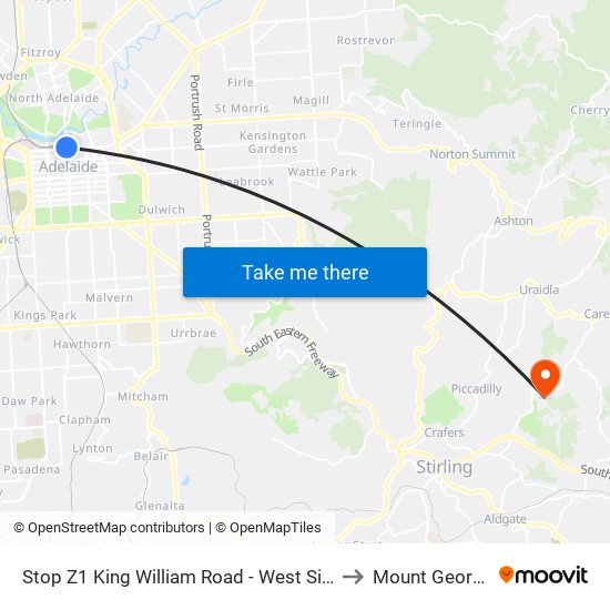 Stop Z1 King William Road - West Side to Mount George map