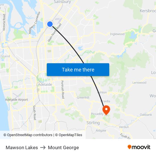 Mawson Lakes to Mount George map