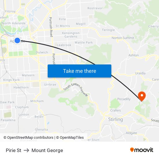 Pirie St to Mount George map