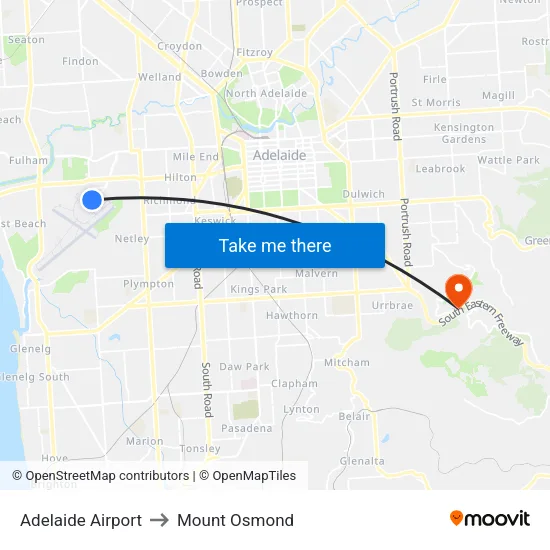 Adelaide Airport to Mount Osmond map