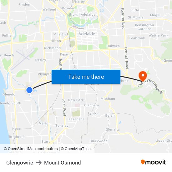 Glengowrie to Mount Osmond map