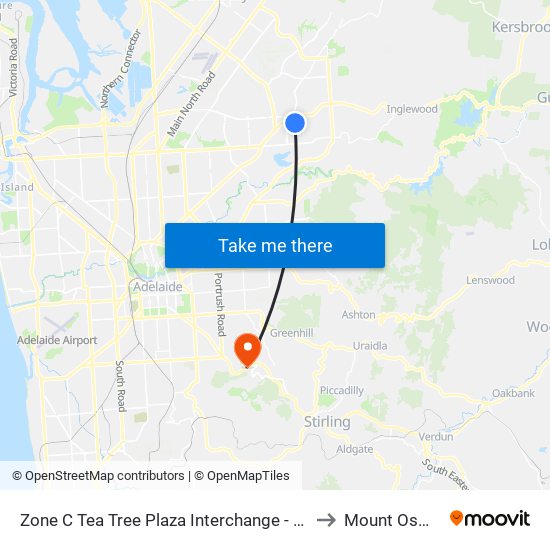 Zone C Tea Tree Plaza Interchange - West side to Mount Osmond map