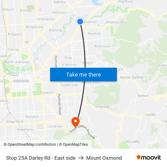 Stop 25A Darley Rd - East side to Mount Osmond map