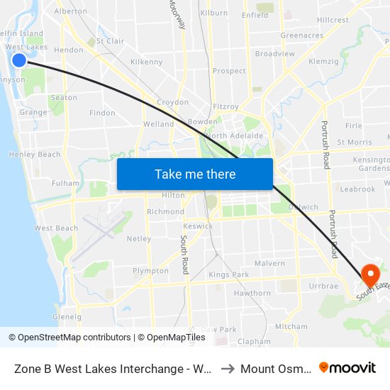 Zone B West Lakes Interchange - West side to Mount Osmond map