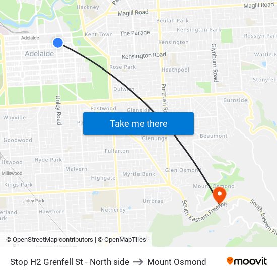 Stop H2 Grenfell St - North side to Mount Osmond map