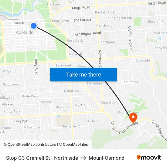 Stop G3 Grenfell St - North side to Mount Osmond map