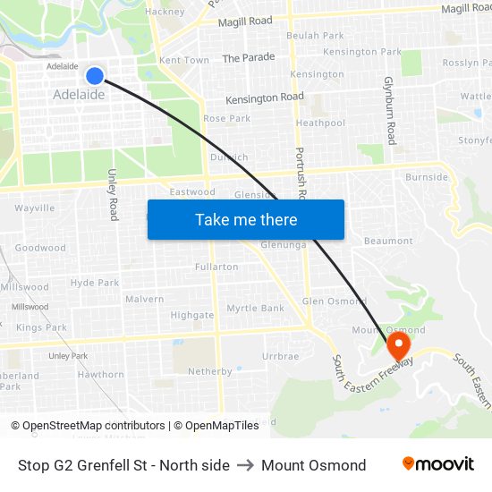 Stop G2 Grenfell St - North side to Mount Osmond map