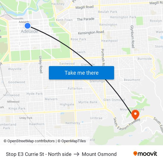 Stop E3 Currie St - North side to Mount Osmond map