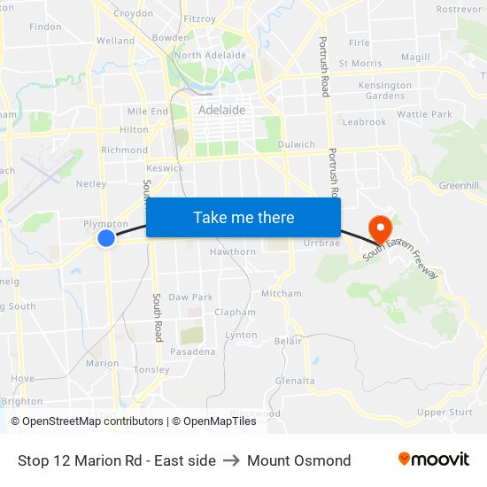 Stop 12 Marion Rd - East side to Mount Osmond map