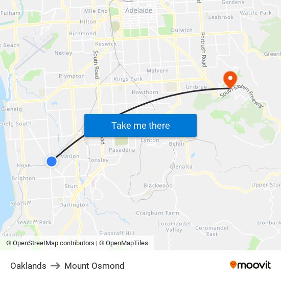 Oaklands to Mount Osmond map