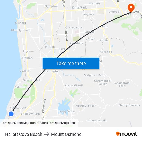 Hallett Cove Beach to Mount Osmond map