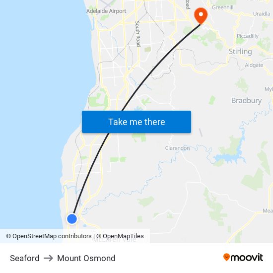 Seaford to Mount Osmond map