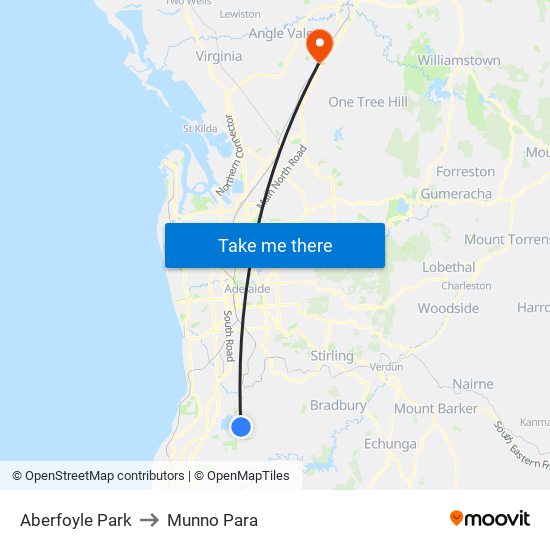 Aberfoyle Park to Munno Para map