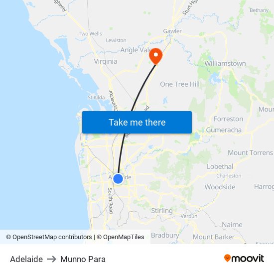 Adelaide to Munno Para map