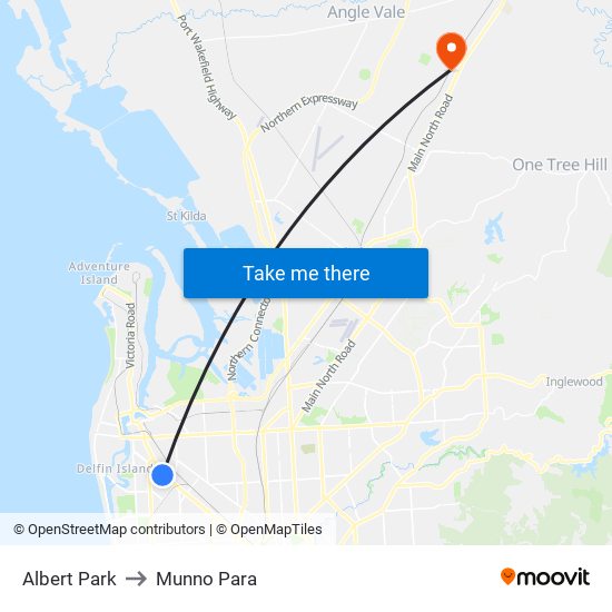 Albert Park to Munno Para map