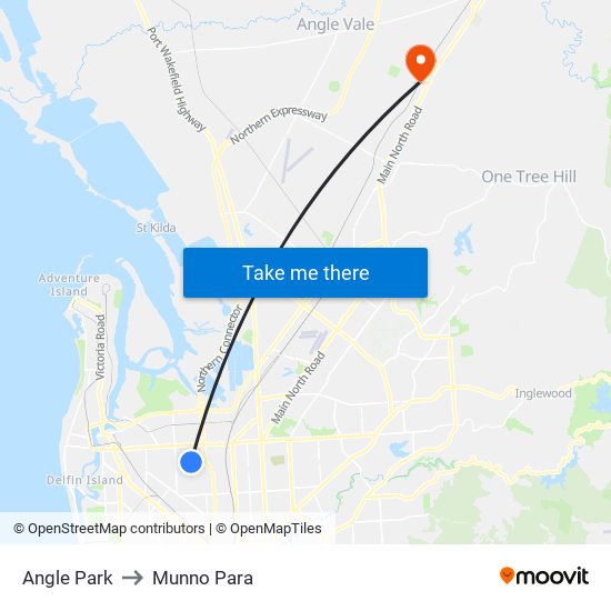 Angle Park to Munno Para map