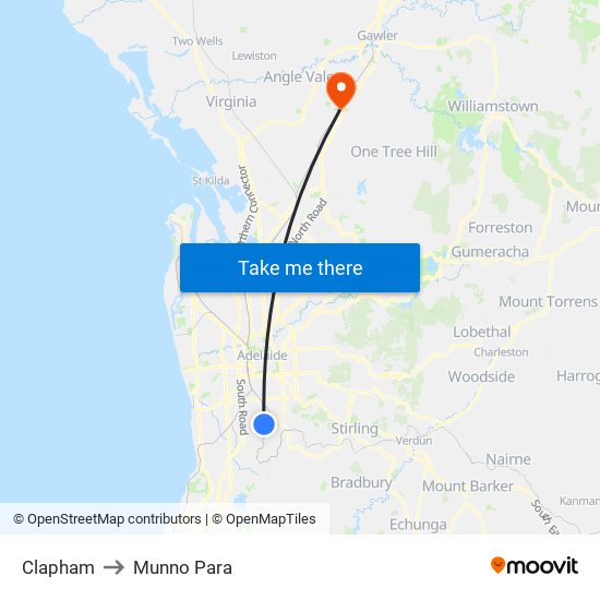 Clapham to Munno Para map