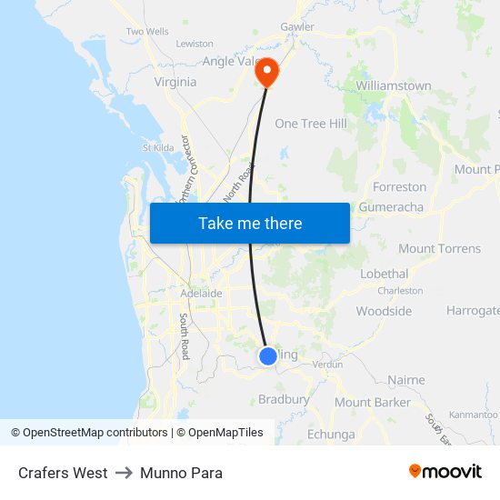 Crafers West to Munno Para map