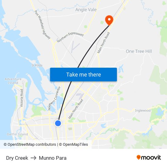 Dry Creek to Munno Para map