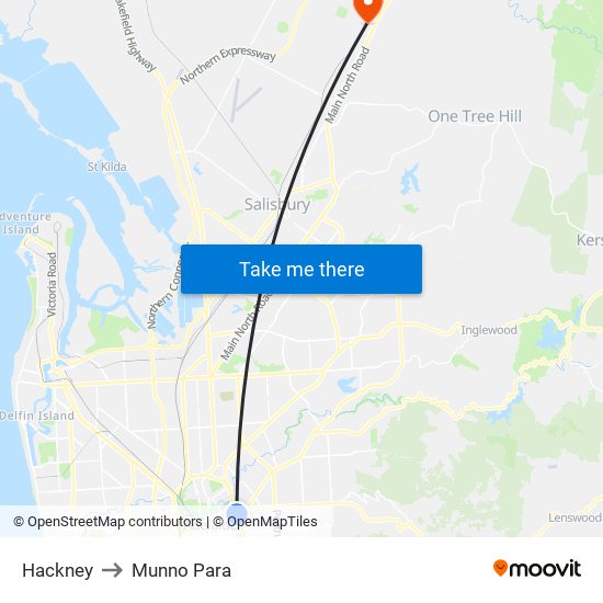 Hackney to Munno Para map