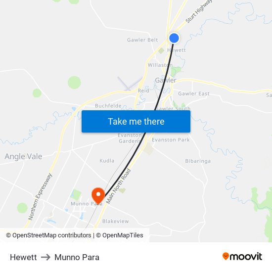 Hewett to Munno Para map